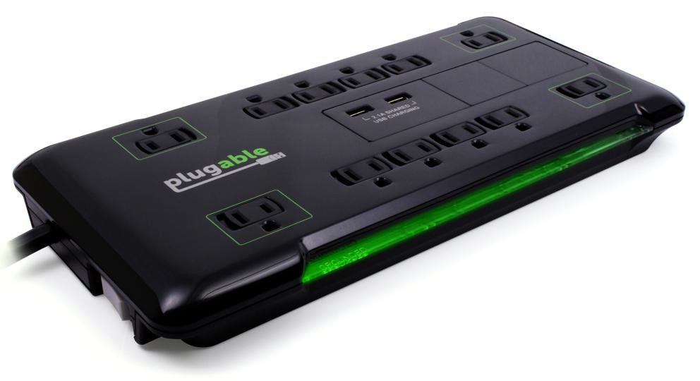 PS12-USB2B , Plugable Technologies PS12-USB2B surge protector Black 12 AC outlet(s) 120 V 74.4" (1.89 m)