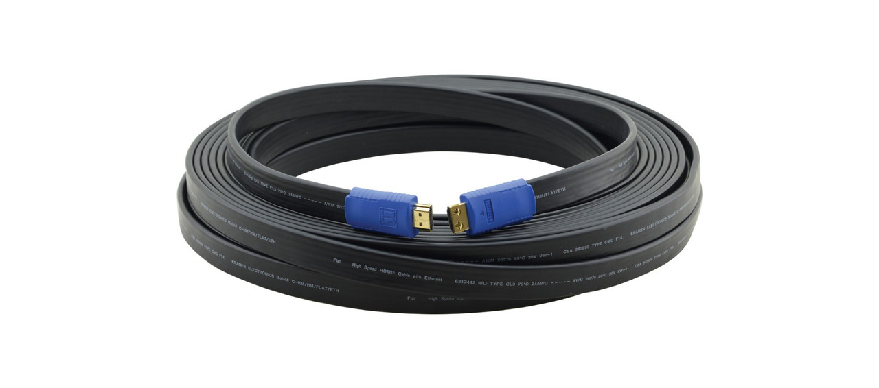 97-01014050 , Kramer Electronics C-HM/HM/FLAT/ETH-50 HDMI cable 598.4" (15.2 m) HDMI Type A (Standard) Black - 97-01014050