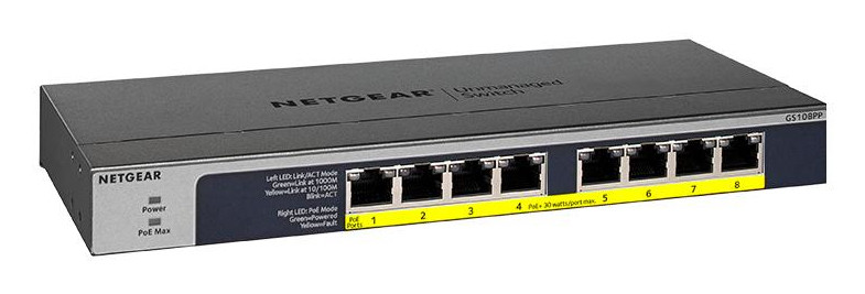 GS108PP-100NAS , NETGEAR GS108PP Unmanaged Gigabit Ethernet (10/100/1000) Power over Ethernet (PoE) Black