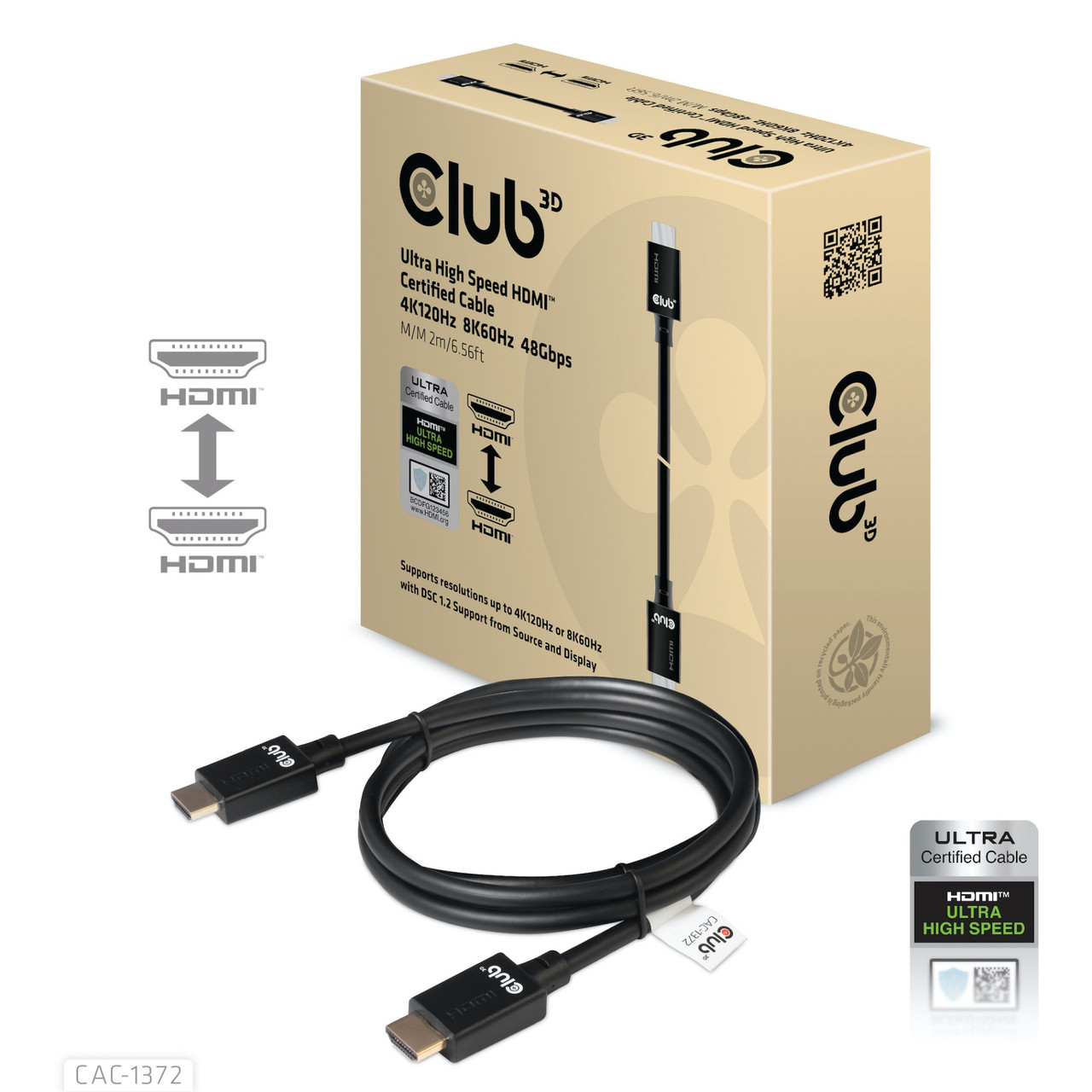 CAC-1372 , CLUB3D Ultra High Speed HDMI 4K120Hz, 8K60Hz Certified Cable 48Gbps M/M 2 m / 6.56 ft