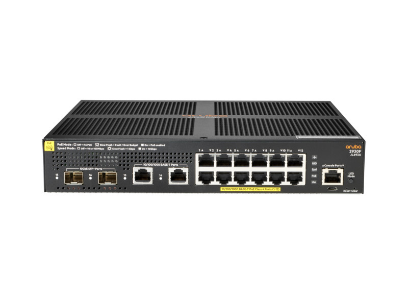 JL693A#ABA , HPE Aruba 2930F 12G PoE+ 2G/2SFP+ Managed L3 Gigabit Ethernet (10/100/1000) Power over Ethernet (PoE) 1U Black