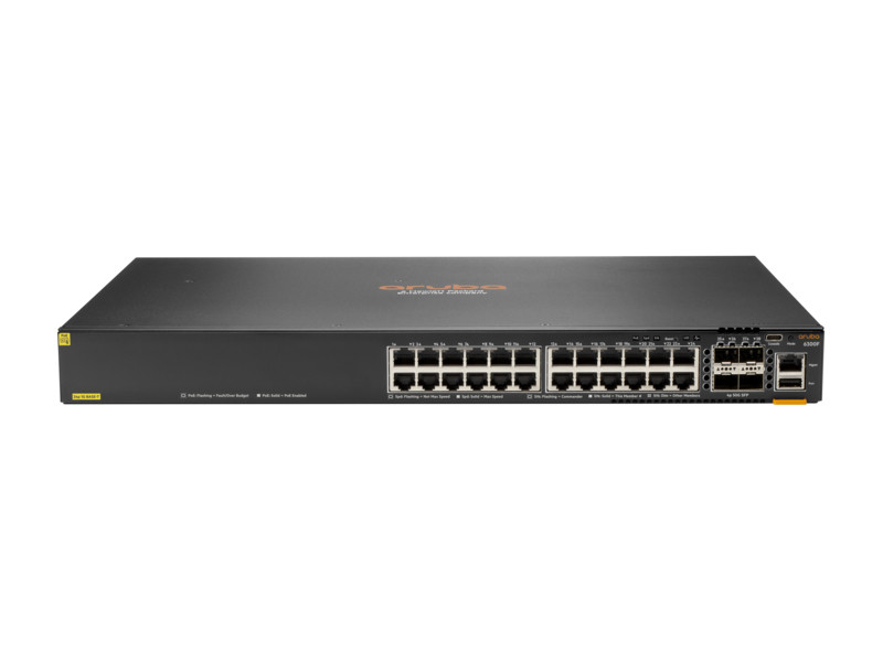 JL666A#ABA , HPE Aruba Networking Aruba 6300F 24-port 1GbE Class 4 PoE & 4-port SFP56 Managed L3 Gigabit Ethernet (10/100/1000) Power over Ethernet (PoE) 1U Gray