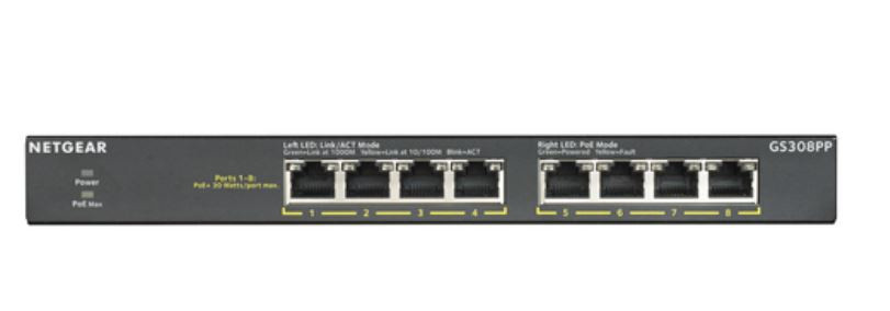 GS308PP-100NAS , NETGEAR GS308PP Unmanaged Gigabit Ethernet (10/100/1000) Power over Ethernet (PoE) Black
