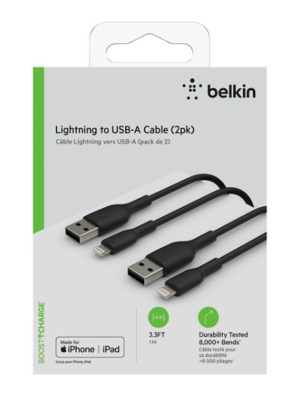 CAA001BT1MBK2PK , Belkin CAA001BT1MBK2PK lightning cable 39.4" (1 m) Black