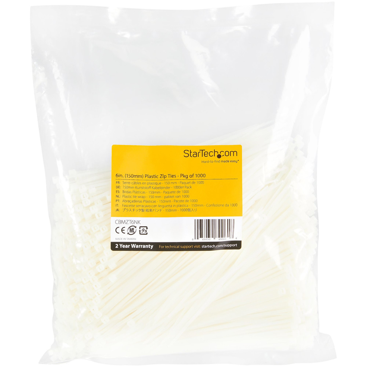 CBMZT6NK , StarTech.com CBMZT6NK cable tie Releasable cable tie Nylon, Plastic White 1000 pc(s)