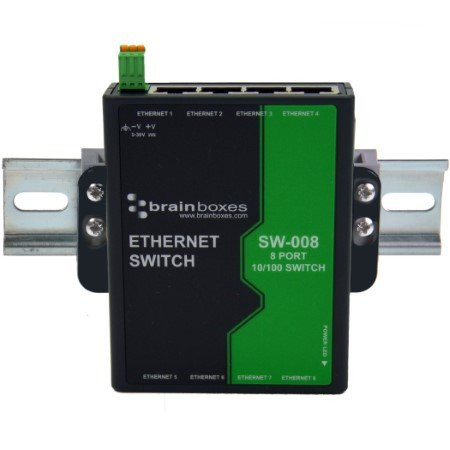 SW-008 , Brainboxes SW-008 network switch Unmanaged Fast Ethernet (10/100) Black, Green