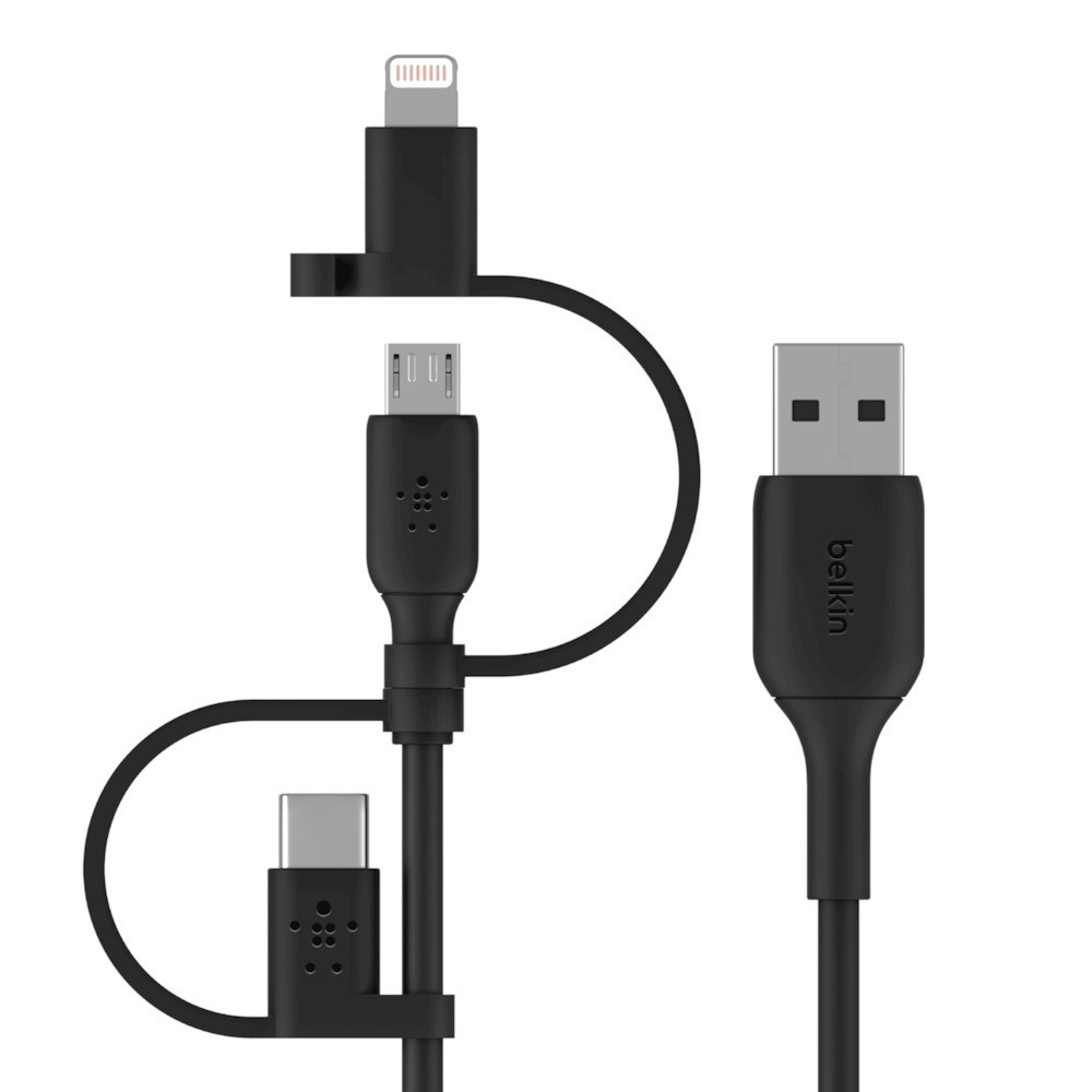 CAC001BT1MBK , Belkin BOOST CHARGE USB cable 39.4" (1 m) USB A USB C/Micro-USB B/Lightning Black