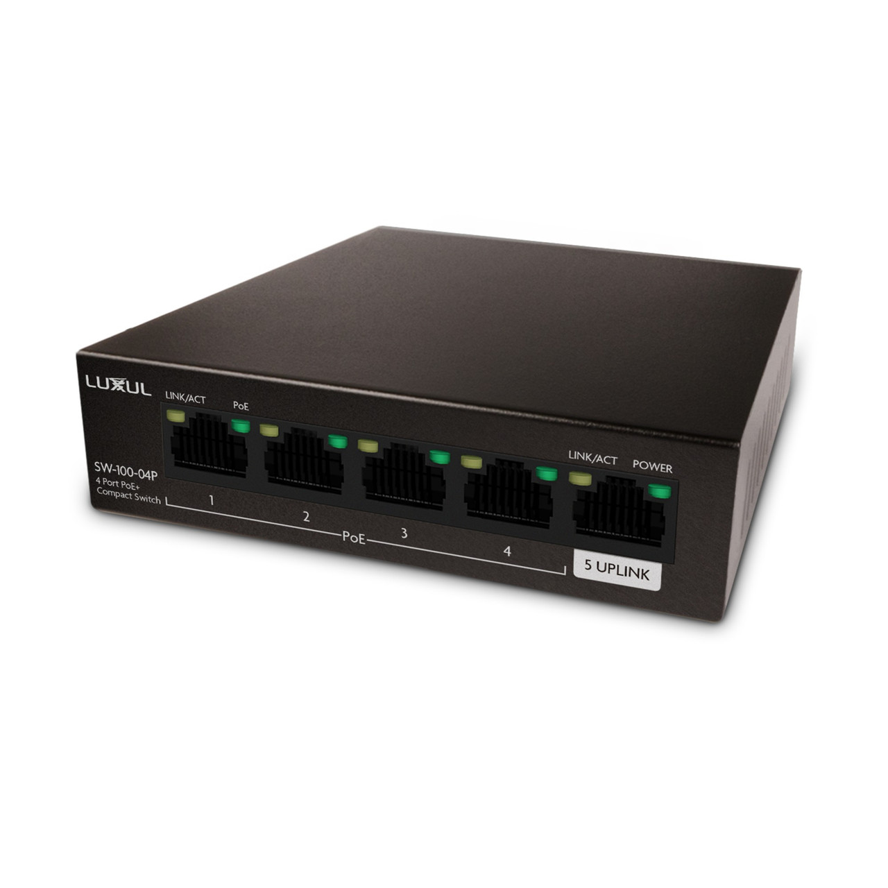 SW-100-04P , Luxul 4 Port Unmanaged PoE+ Switch