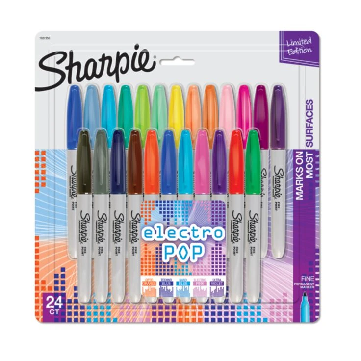 1927350 , Sharpie Electro Pop permanent marker Fine tip Assorted colors 24 pc(s)