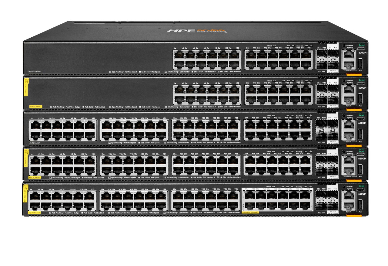 HPE Aruba Networking CX 6200M 36G 12SR5 Class6 PoE 4SFP+ Switch - R8Q71A