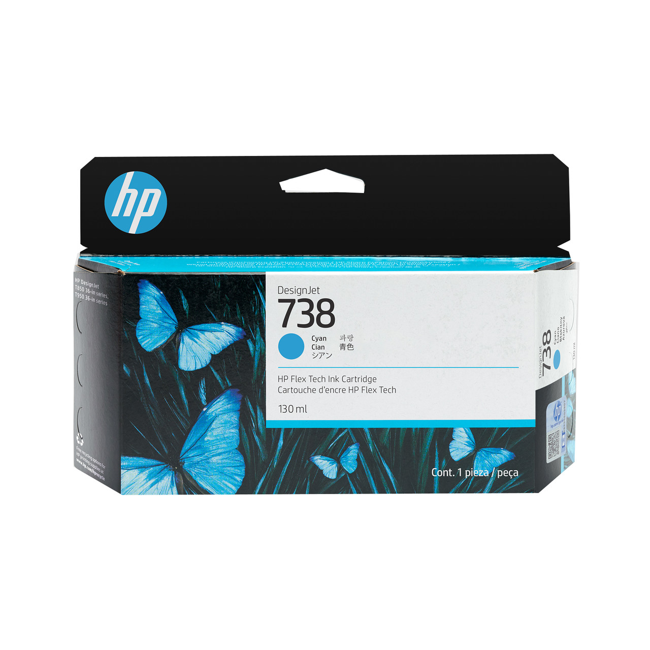 HP 738 130-ml Cyan DesignJet Ink Cartridge - 498N5A
