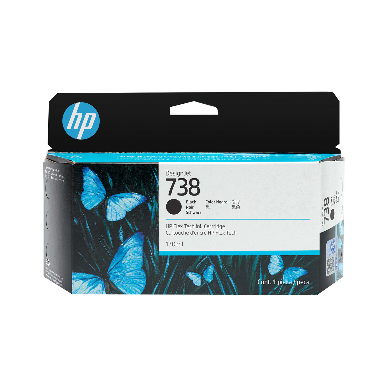 HP 738 130-ml Black DesignJet Ink Cartridge - 498N4A