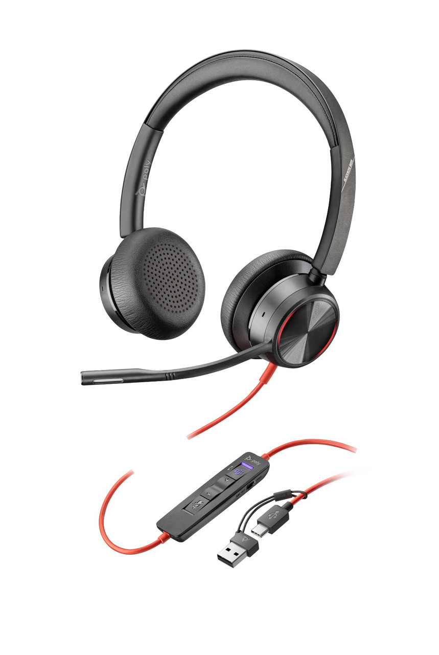 HP Poly Blackwire 8225 Stereo Microsoft Teams Certified USB-C Headset +USB-C/A Adapter - 8X225AA