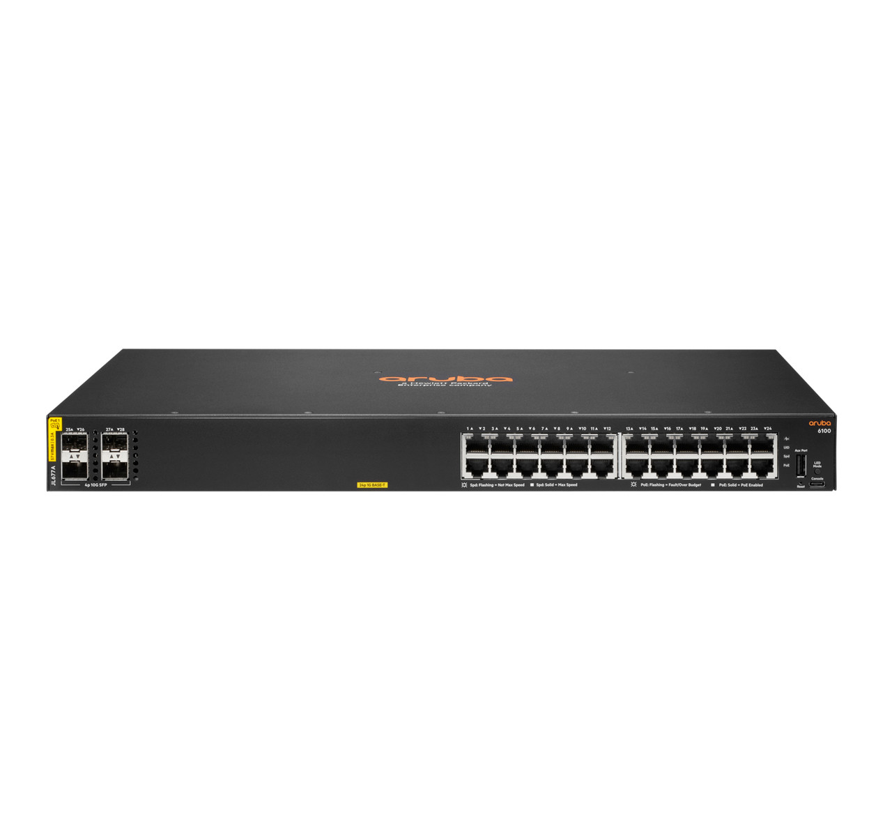 HPE Aruba Networking Aruba 6100 24G Class4 PoE 4SFP+ 370W Managed L3 Gigabit Ethernet (10/100/1000) Power over Ethernet (PoE) 1U Black - JL677A#ABA