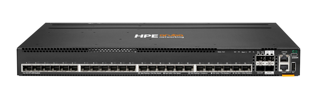 HPE Aruba Networking CX 6300M 24p SFP+ LRM support and 2p 50G and 2p 25G MACSec Switch - R8S92A