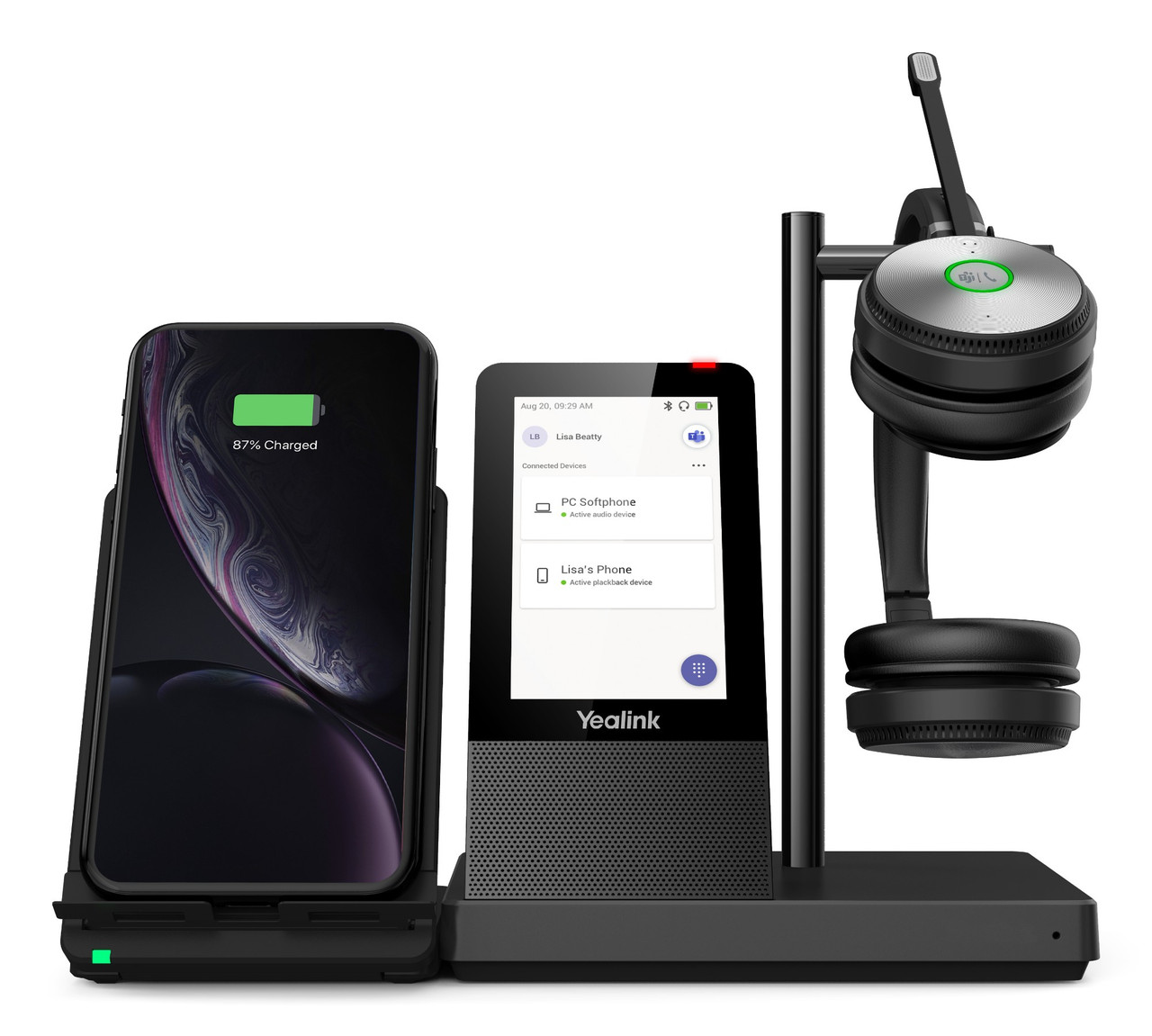 Yealink WH66 Dual Teams Personal audio conferencing system Wireless Head-band Office/Call center USB Type-A Bluetooth Charging stand Black - WH66-DUAL-TEAMS