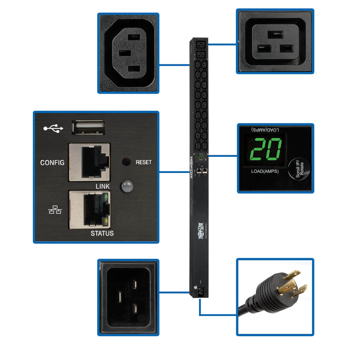 PDUMNV20HV2LX , Tripp Lite PDUMNV20HV2LX power distribution unit (PDU) 20 AC outlet(s) 0U Black