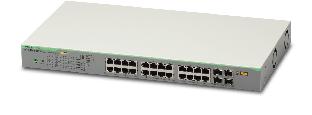 AT-GS950/28PS V2-10 , Allied Telesis AT-GS950/28PS-10 Managed Gigabit Ethernet (10/100/1000) Power over Ethernet (PoE) 1U Gray