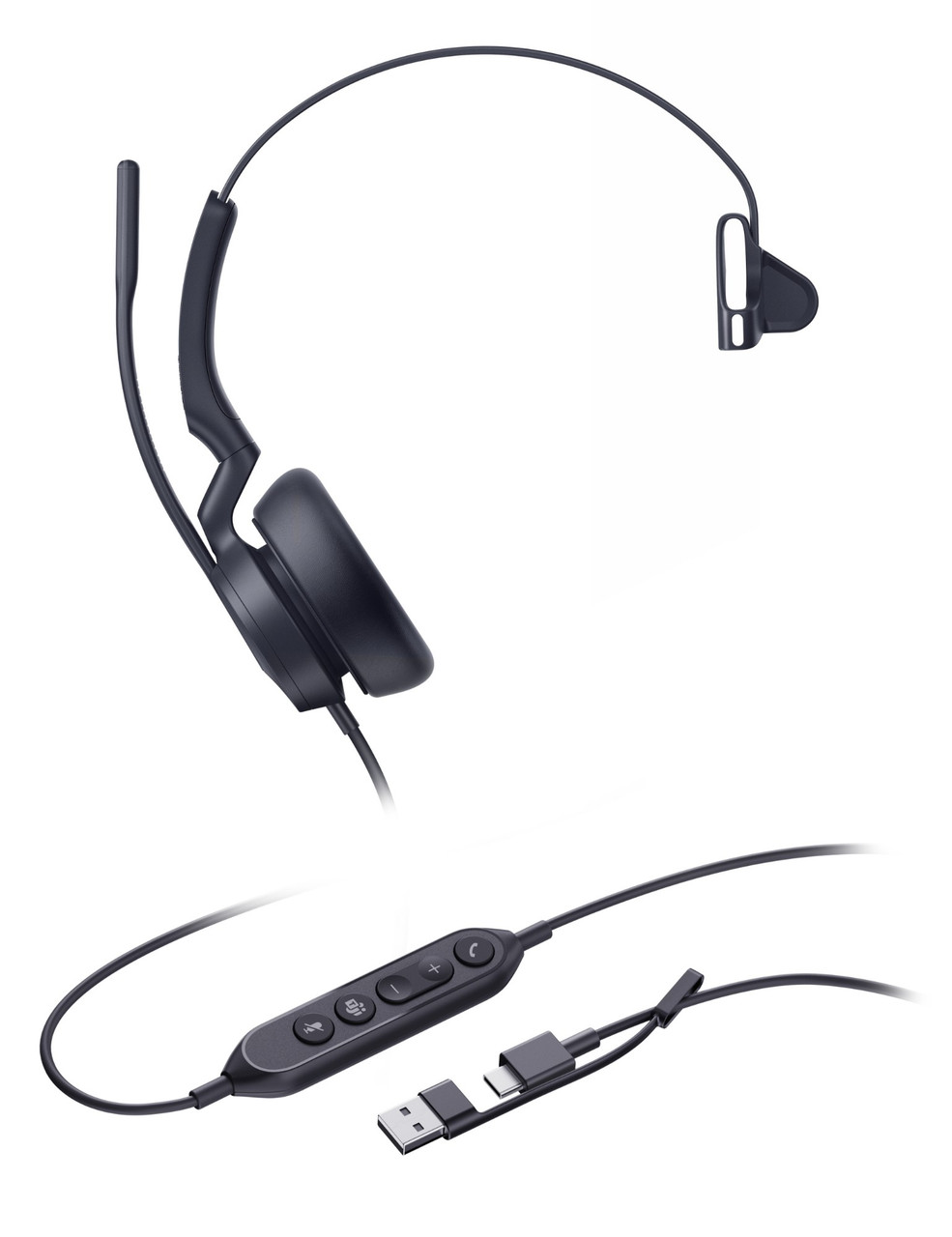 Yealink UH46 Mono Teams USB-C/A Headset Wired Head-band Office/Call center USB Type-C / USB Type-A Black - 1308184 , 1308184