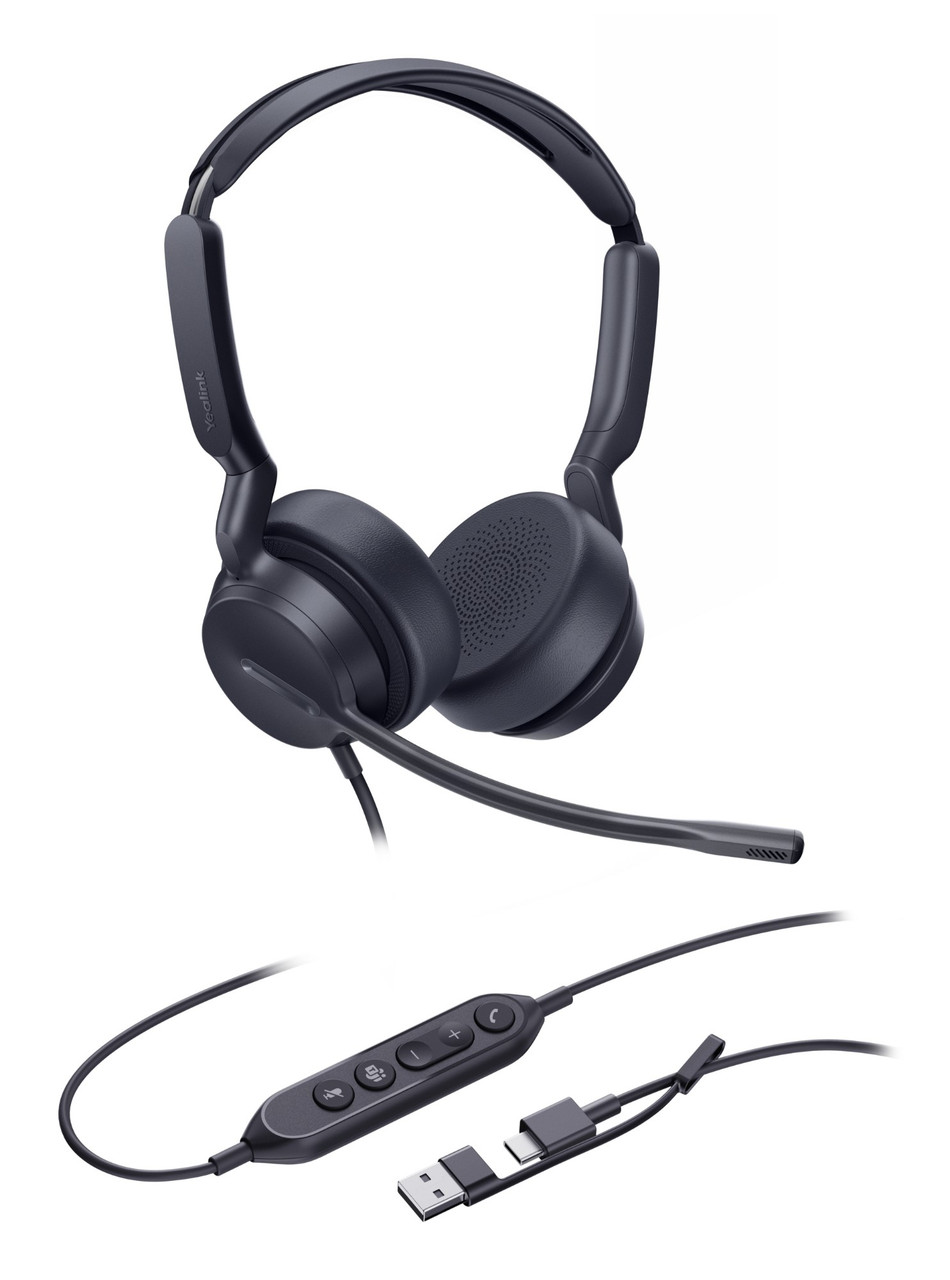 Yealink UH42 Dual Teams USB-C/A Headset Wired Head-band Office/Call center USB Type-C / USB Type-A Black - 1308195 , 1308195