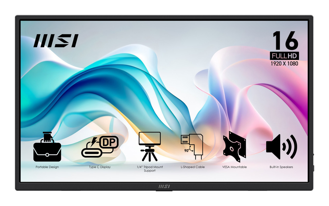 MSI PRO MP165 E6 portable TV/monitor Portable monitor Black 15.6" LED 1920 x 1080 pixels - PROMP165E6 , PROMP165E6