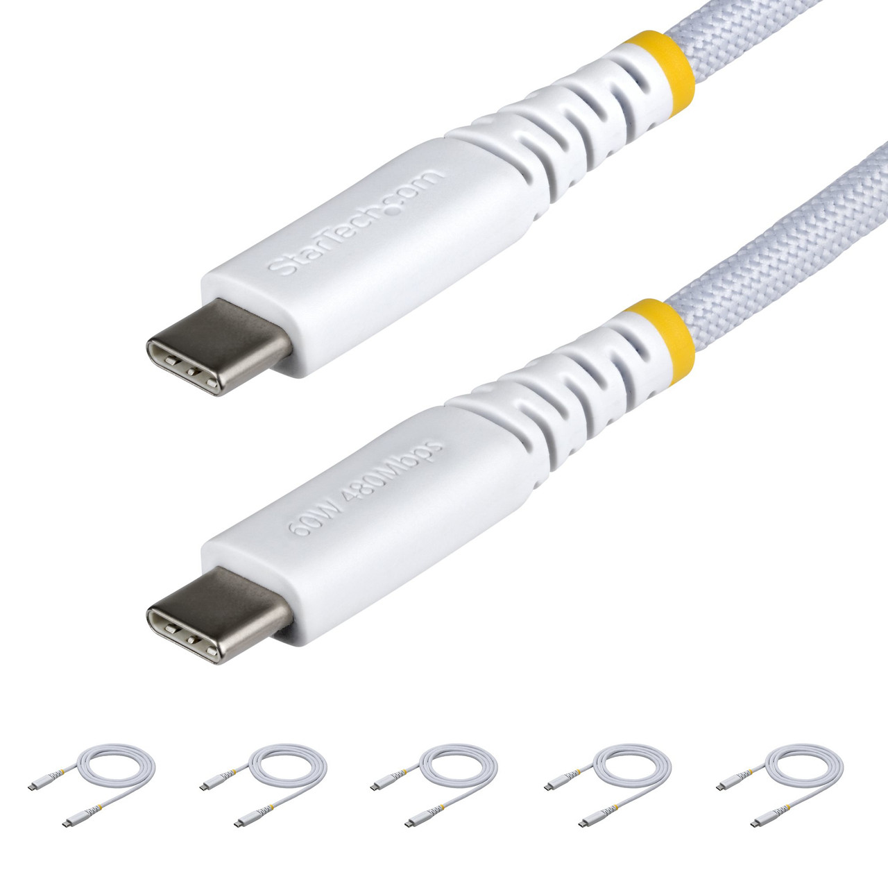 StarTech.com USB2CC3FNCBRWH5PK USB cable USB 2.0 35.8" (0.91 m) USB C 0.48 Gbit/s 60 W White , USB2CC3FNCBRWH5PK