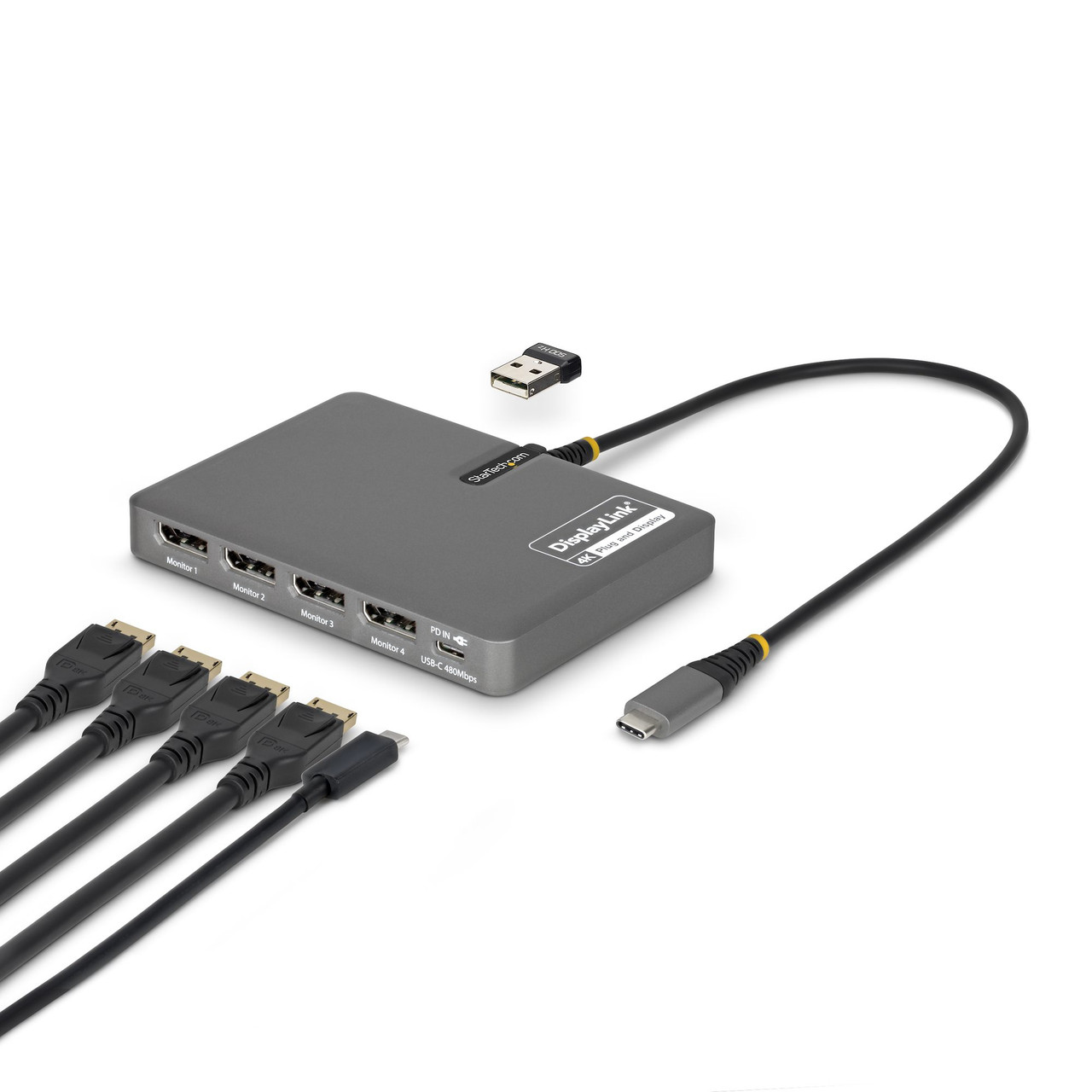 StarTech.com QUAD-USB-DP-ADAPT laptop dock/port replicator Wired USB 3.2 Gen 1 (3.1 Gen 1) Type-C Gray , QUAD-USB-DP-ADAPT