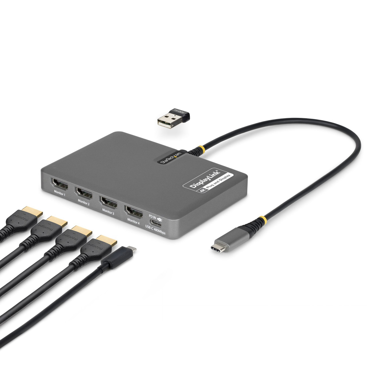 StarTech.com QUAD-USB-HDMI-ADAPT laptop dock/port replicator Wired USB 3.2 Gen 1 (3.1 Gen 1) Type-C Gray , QUAD-USB-HDMI-ADAPT