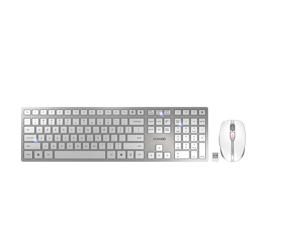 CHERRY DW 9100 SLIM keyboard Mouse included Universal RF Wireless + Bluetooth QWERTY English Silver - JD-9100US-1 , JD-9100US-1