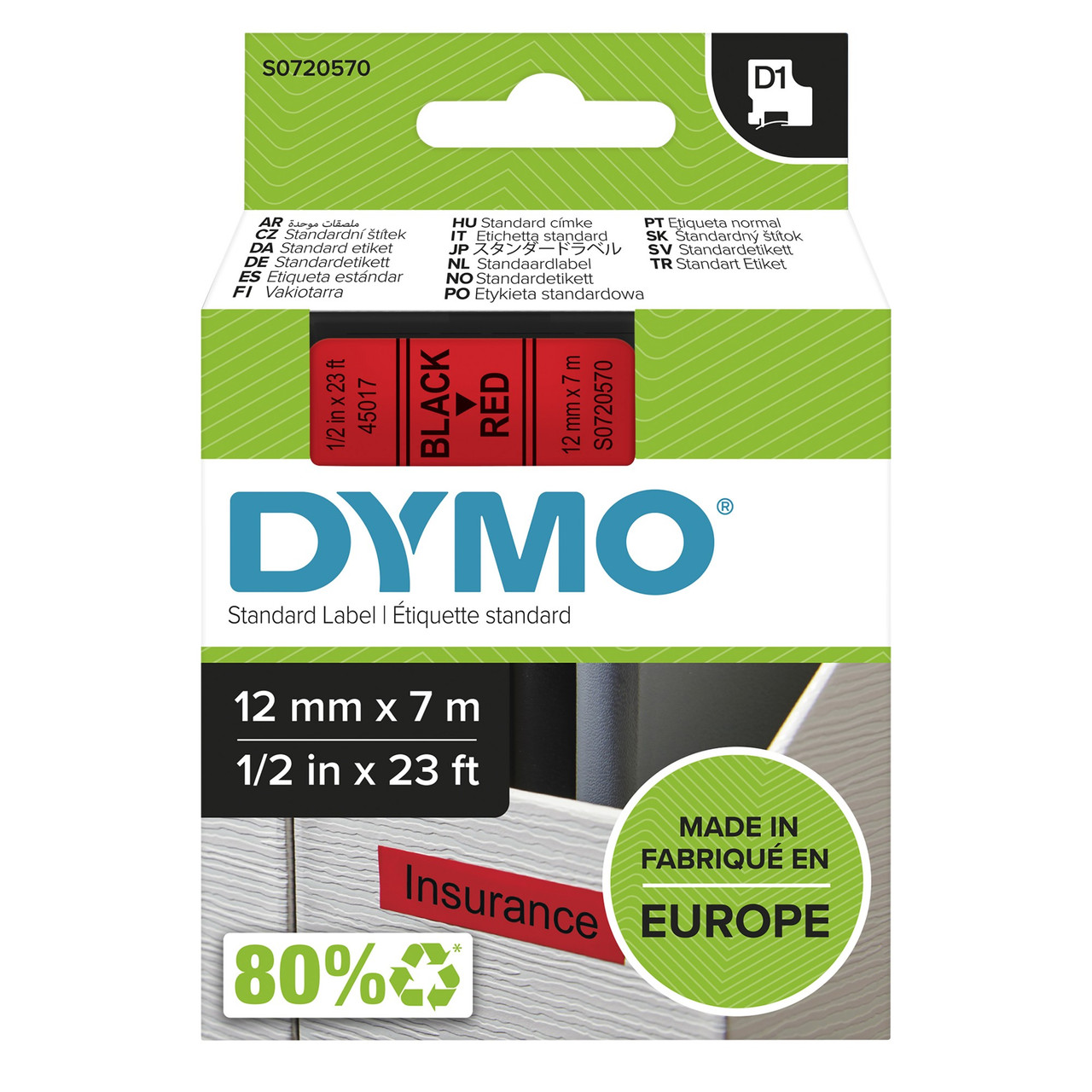 45017 (S0720570) DirectLabel-etikettes, 12mm x 7m , S0720570