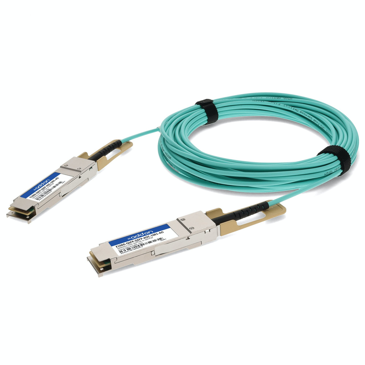 AddOn Networks E100G-QSFP-QSFP-AOC-1001-AO InfiniBand/fibre optic cable 393.7" (10 m) QSFP28 Aqua color , E100G-QSFP-QSFP-AOC-1001-AO