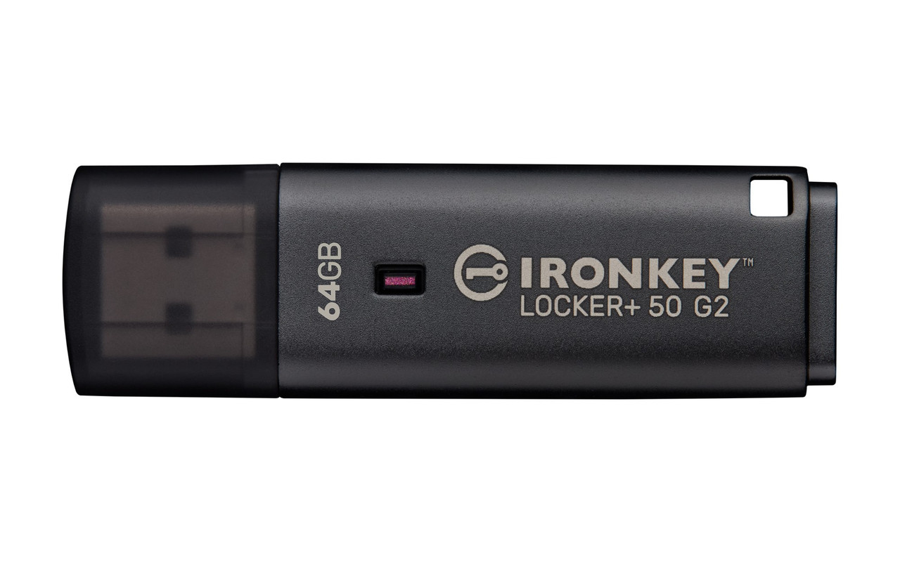 Kingston Technology IronKey 64GB Locker Plus 50 G2, FIPS 197, AES-256 - IKLP50G2/64GB , IKLP50G2/64GB