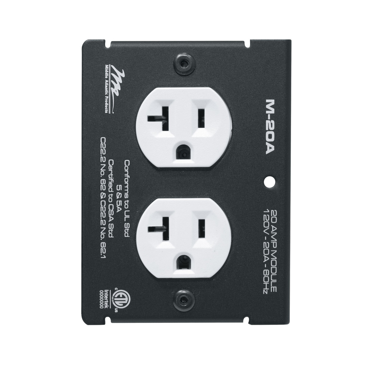 M-20A , Middle Atlantic Basic 20 Amp Duplex Power Module for MPR-Series Raceway - M-20A
