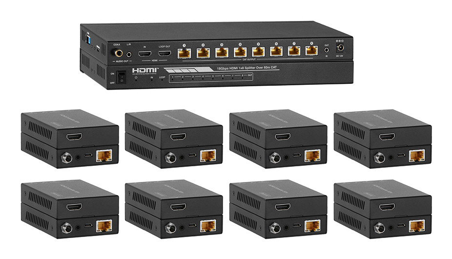 SP-HDPOC1X8 , KanexPro SP-HDPOC1X8 AV extender AV transmitter & receiver Black