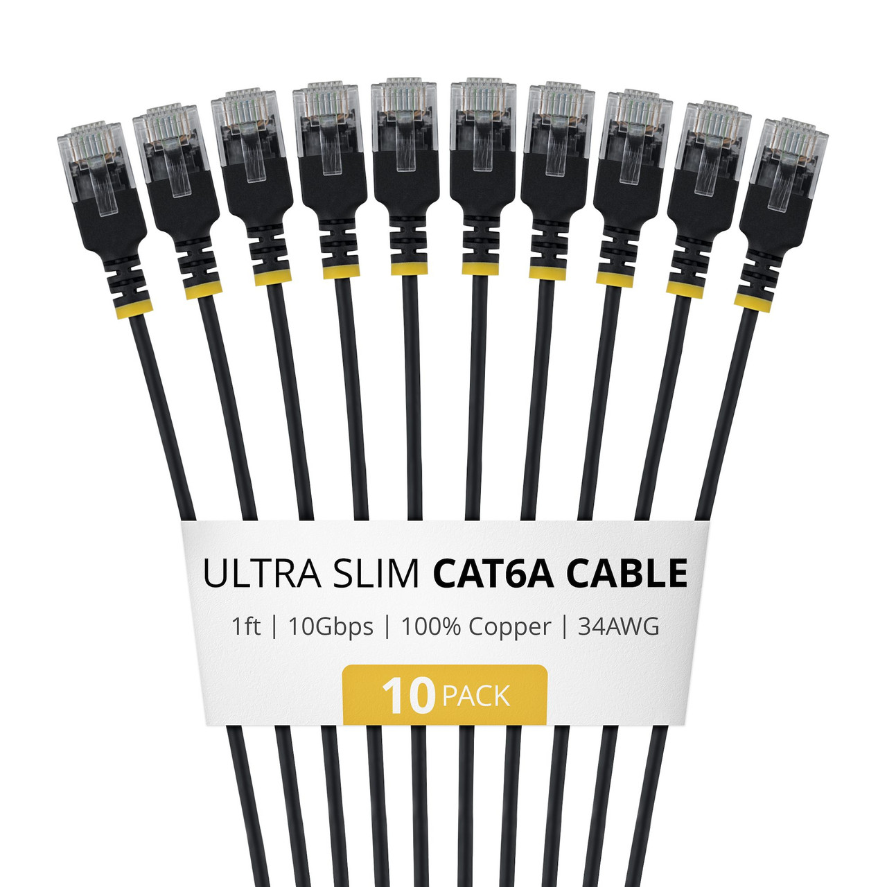 6AUTP34BKS1FT10PK , StarTech.com 6AUTP34BKS1FT10PK networking Cable Black 12" (0.305 m) Cat6a U/UTP (UTP) Round