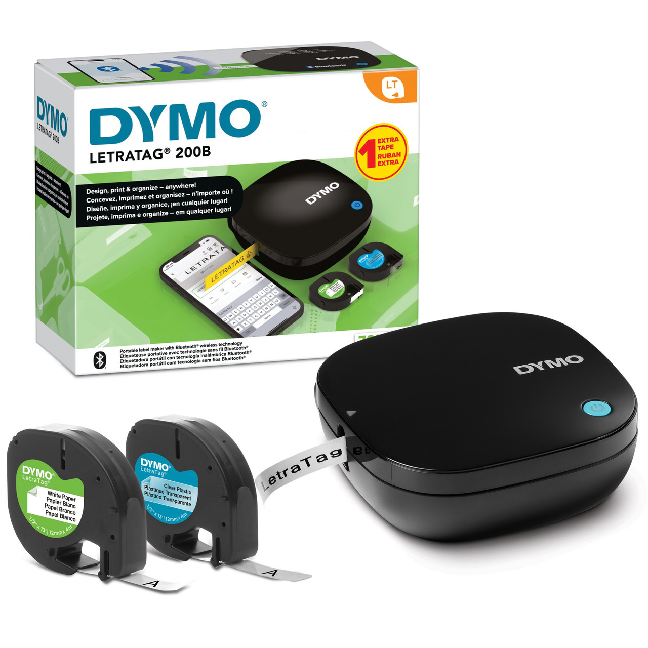 2179979 , DYMO LetraTag 200B Bluetooth Label Maker, Compact Label Printer, Connects Through Bluetooth Wireless Technology to iOS and Android, Includes 2 Assorted Label Tapes - 2179979