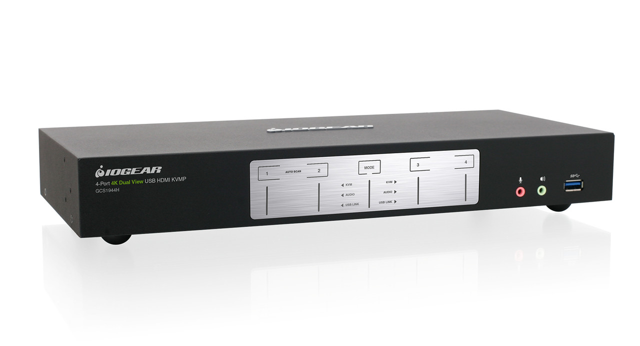 GCS1944H , IOGEAR 4-Port 4K Dual View KVMP Switch with HDMI, USB 3.0 Hub and Audio (TAA) - GCS1944H