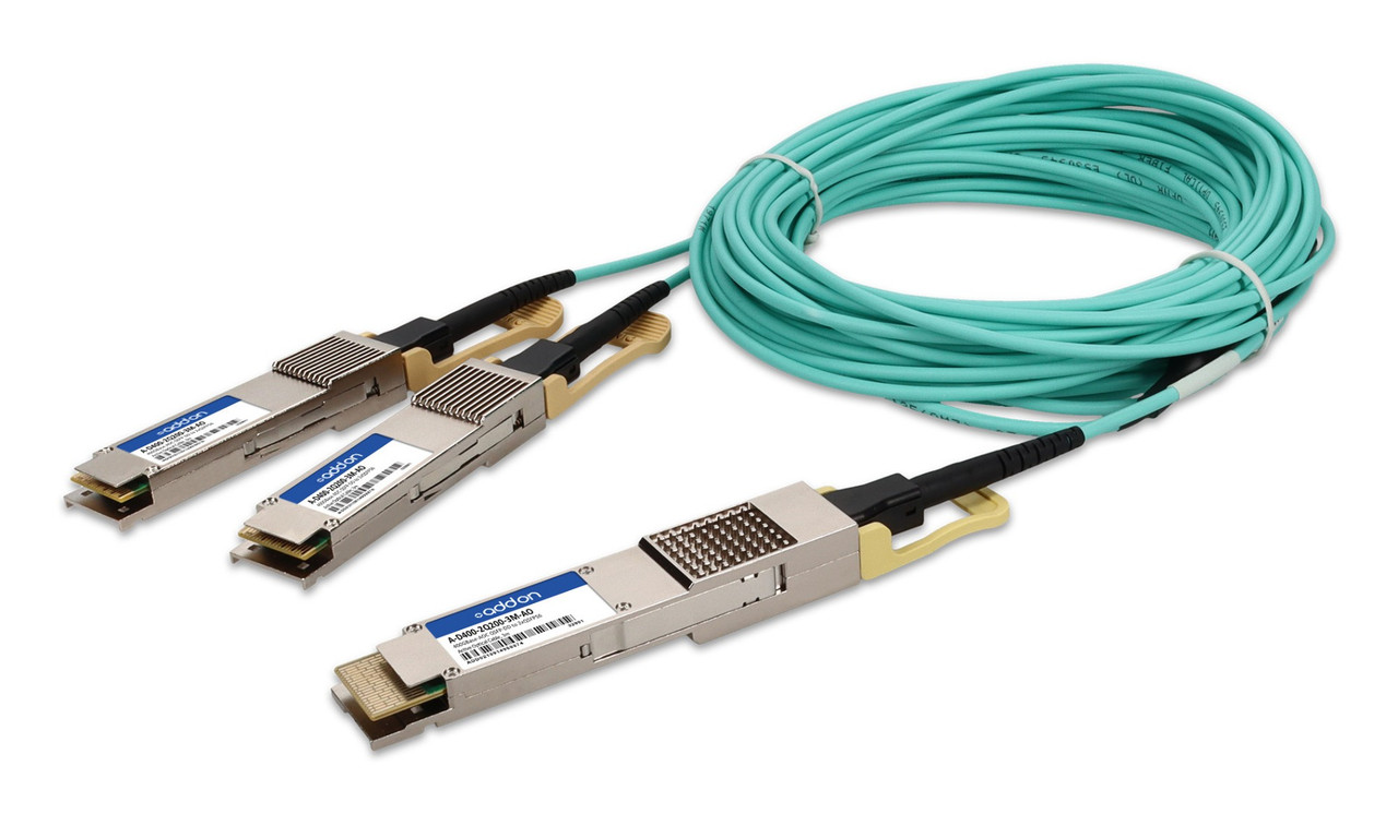 A-D400-2Q200-3M-AO , AddOn Networks A-D400-2Q200-3M-AO InfiniBand/fibre optic Cable 118.1" (3 m) QSFP-DD 2x QSFP56 AOC Aqua color