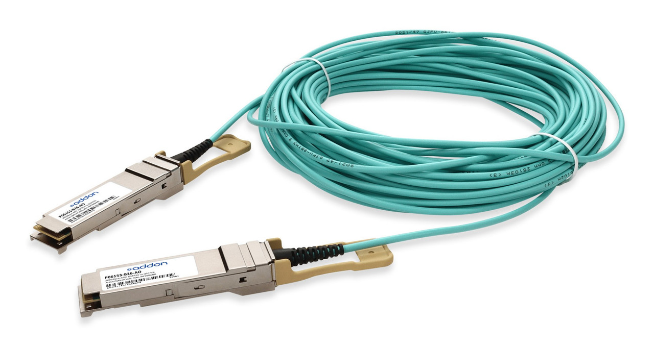 P06153-B26-AO , AddOn Networks P06153-B26-AO InfiniBand/fibre optic Cable 1181.1" (30 m) QSFP56 AOC Aqua color, Stainless steel