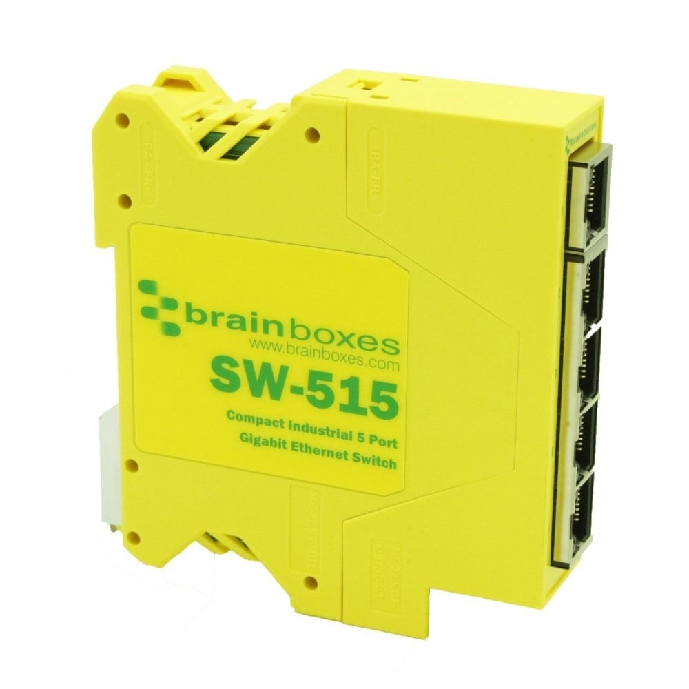 SW-515 , Brainboxes SW-515 network switch Unmanaged L2 Gigabit Ethernet (10/100/1000) DIN rail Yellow