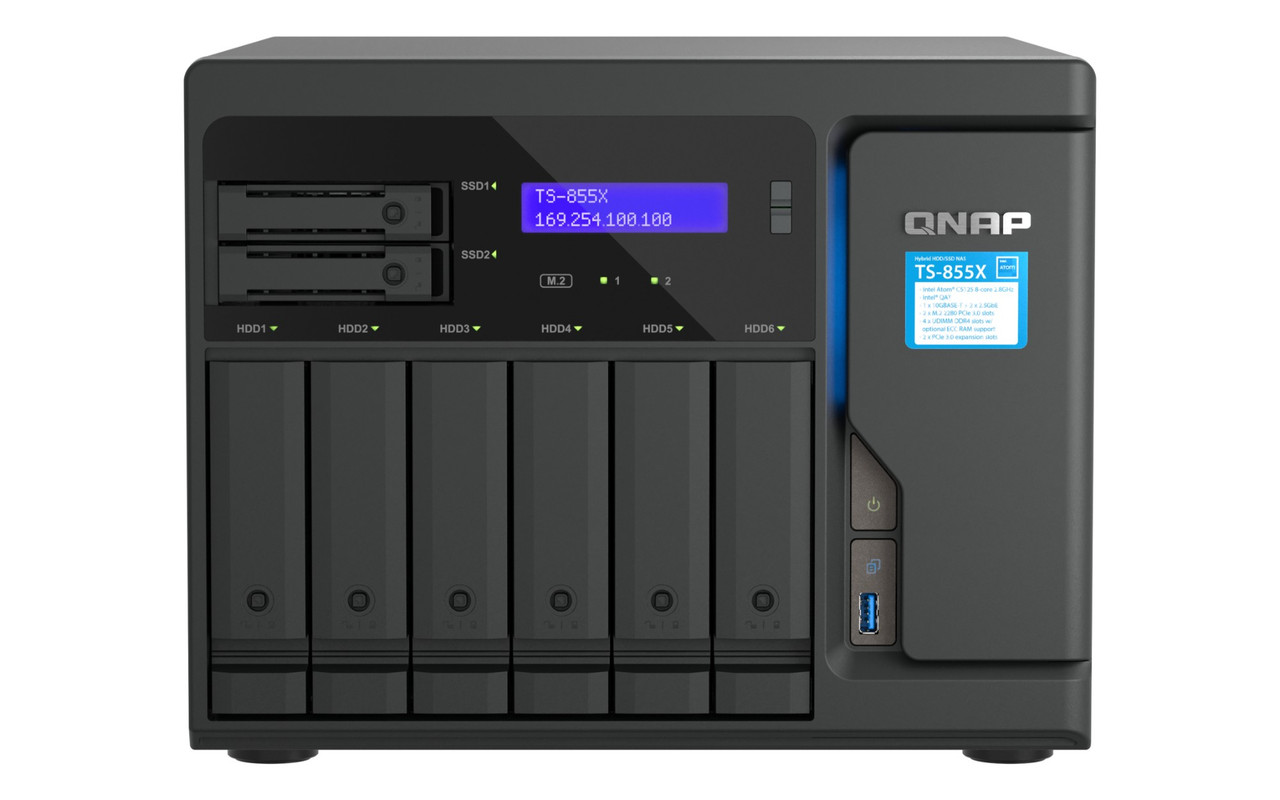TS-855X-8G-US , QNAP TS-855X 8-Bay NAS Storage Server  Intel Atom C5125, 8GB DDR4, 0TB, QTS, Black - TS-855X-8G-US
