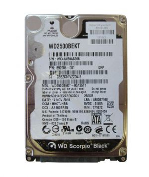 635124-001 HP 250GB 7200RPM SATA 3Gb/s 16MB Cache 2.5-i