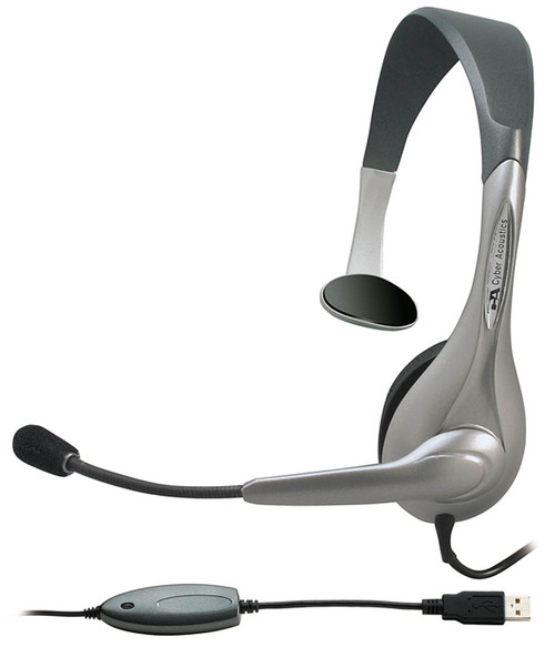 AC-840 , Cyber Acoustics AC-840 headphones/headset Wired Office/Call center USB Type-A Black, Silver