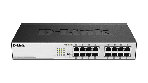DGS-1016D , D-Link DGS-1016D network switch Unmanaged Gigabit Ethernet (10/100/1000) 1U Black, Silver
