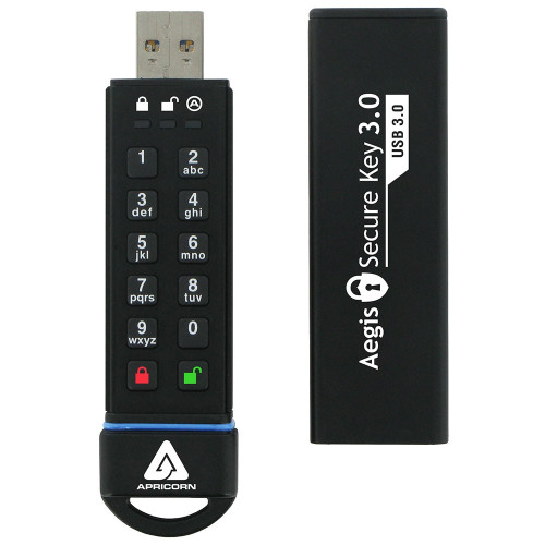 ASK3-30GB , Apricorn Aegis Secure Key 3.0 USB flash drive 30 GB USB Type-A 3.2 Gen 1 (3.1 Gen 1) Black - ASK3-30GB