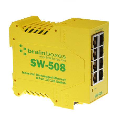 SW-508 , Brainboxes SW-508 network switch Unmanaged Fast Ethernet (10/100) Yellow