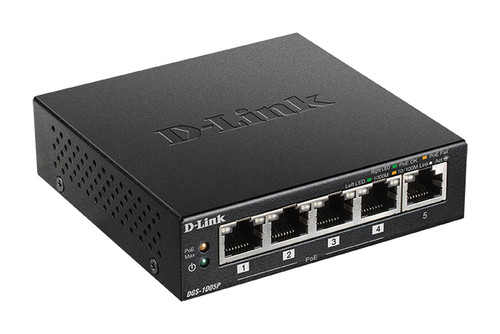 DGS-1005P , D-Link DGS-1005P Unmanaged L2 Gigabit Ethernet (10/100/1000) Power over Ethernet (PoE) Black