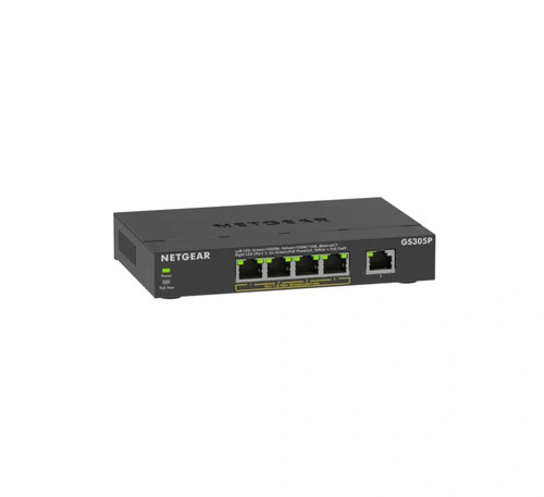 NETGEAR GS305P Unmanaged Gigabit Ethernet (10/100/1000) Power over Ethernet (PoE) Desktop/Wall-Mounting Black - GS305P-300NAS