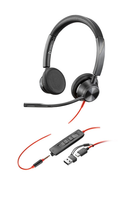 HP Poly Blackwire 3325 Stereo USB-C Headset +3.5mm Plug +USB-C/A Adapter - 8X221AA