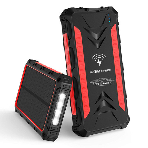 4XEM 4XSOLARPWR30RD power bank Lithium-Ion (Li-Ion) 30000 mAh Wireless charging Black, Red